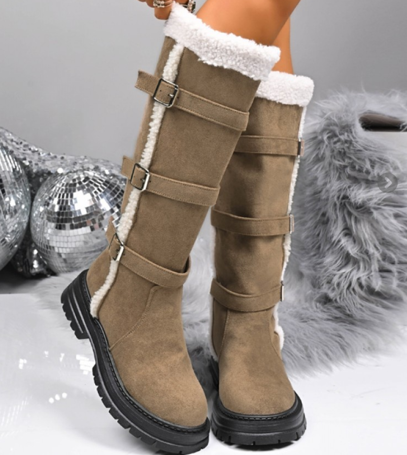 Fluff Belt Buckle Suede Fleece Snow Boots