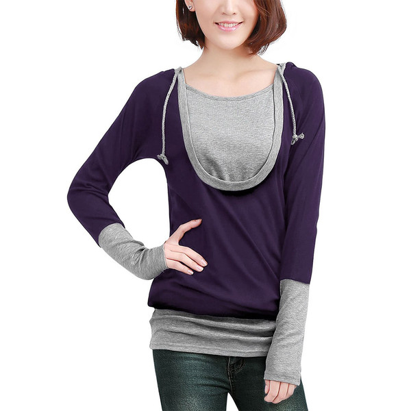 Cheap Patchwork Hooded Woman Hoodie Pullover