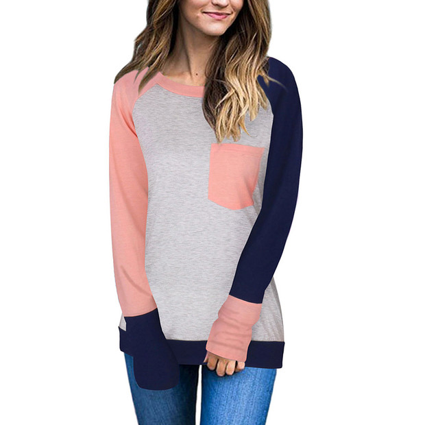 Casual Color Block O Neck Women T Shirt Design