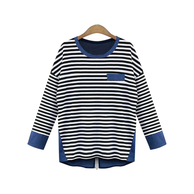 Plus Size Striped Patchwork Zip Back T Shirt Design