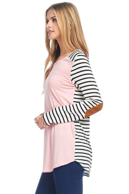 Classical Look Crew Neck Patchwork Stripe Shirt