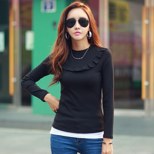 Easy Match Crew Neck Ruffles Solid Shirt