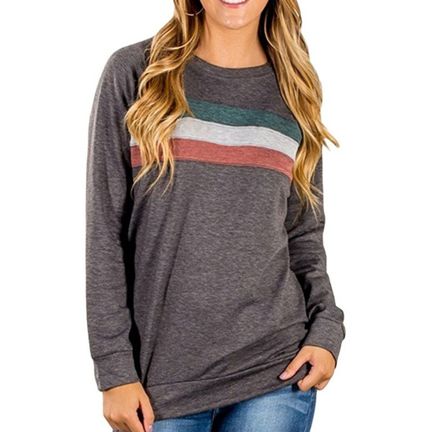 Contrast Color Striped Loose Women T Shirt